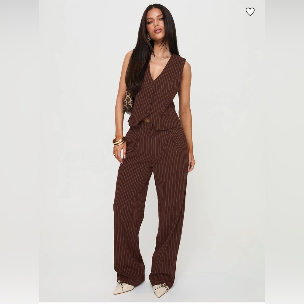 NWT Princess Polly Chocolate Brown Pinstripe Wide Leg Cotton Pants Size 6
